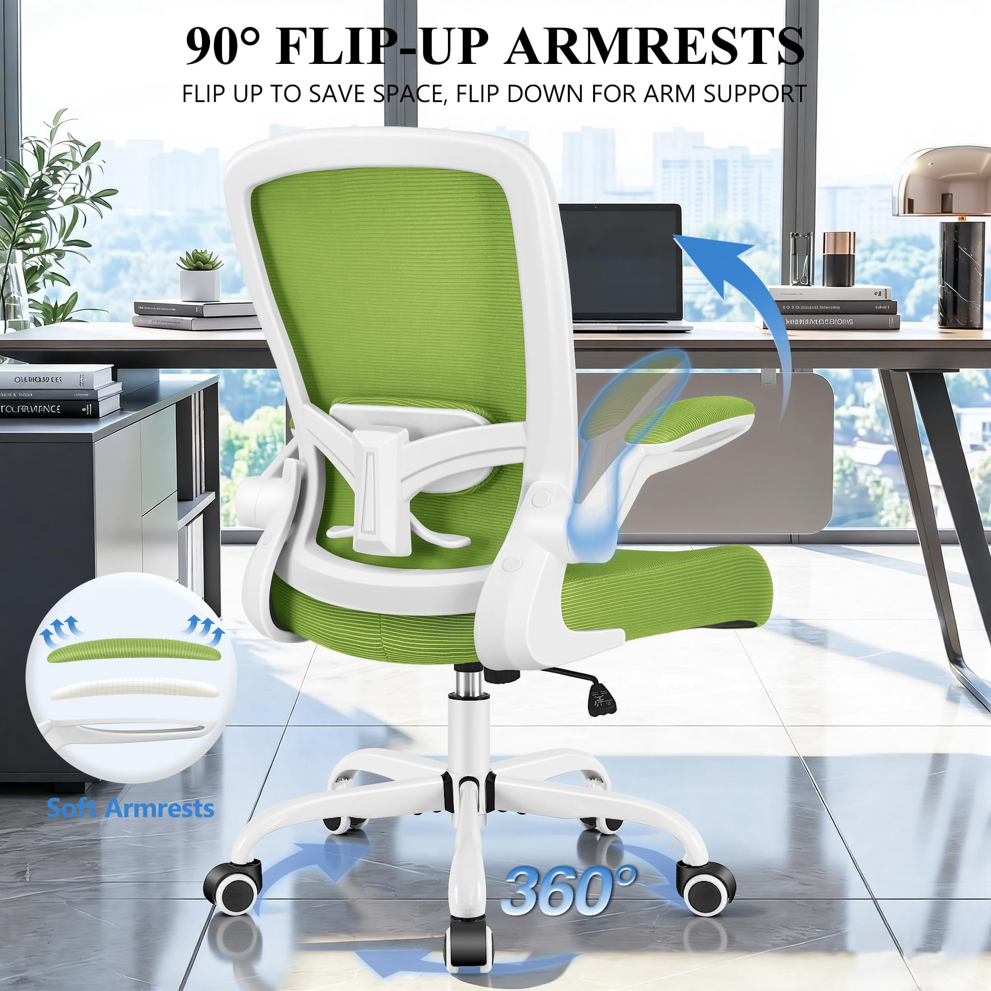 Office Chair, Ergonomic Desk Chair Breathable Mesh Chairs Adjustable High Back Lumbar Support Flip-up Armrests, Executive Rolling Swivel Comfy Computer Chairs Home Office Black