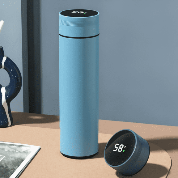 Vacuum Insulated Smart Thermos, Blue, Digital LED Temperature Display, Stainless Steel, 17 Oz (500ml)