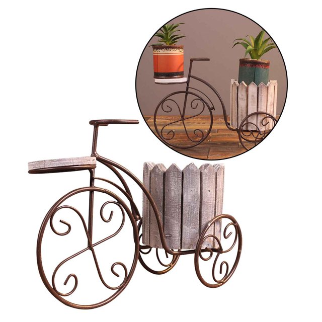 Maceta de escritorio de estilo parisino, maceta de hierro para bicicleta, estante para plantas, manualidades para bonsái gris Cola bicicletas de escritorio