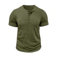 thumbnail image 1 of Tops para hombre, blusas y camisas de manga corta con cuello redondo para hombre. Blusa informal lisa de manga corta con cuello redondo y botones para hombre., 1 of 7