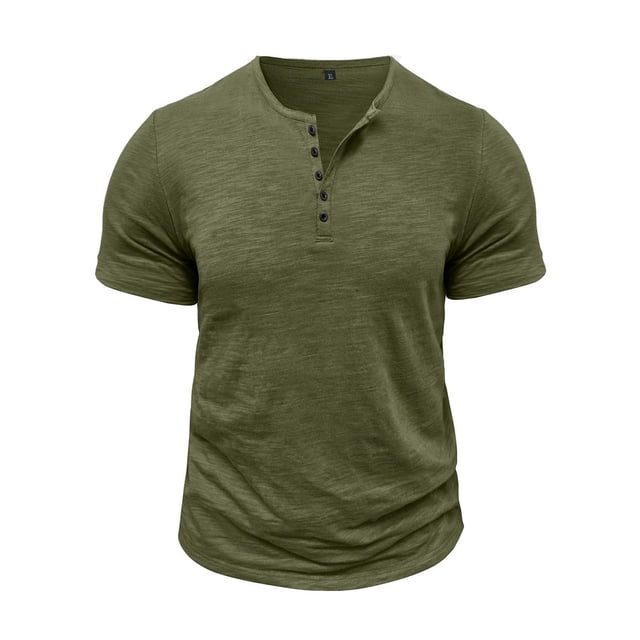 Tops para hombre, blusas y camisas de manga corta con cuello redondo para hombre. Blusa informal lisa de manga corta con cuello redondo y botones para hombre.