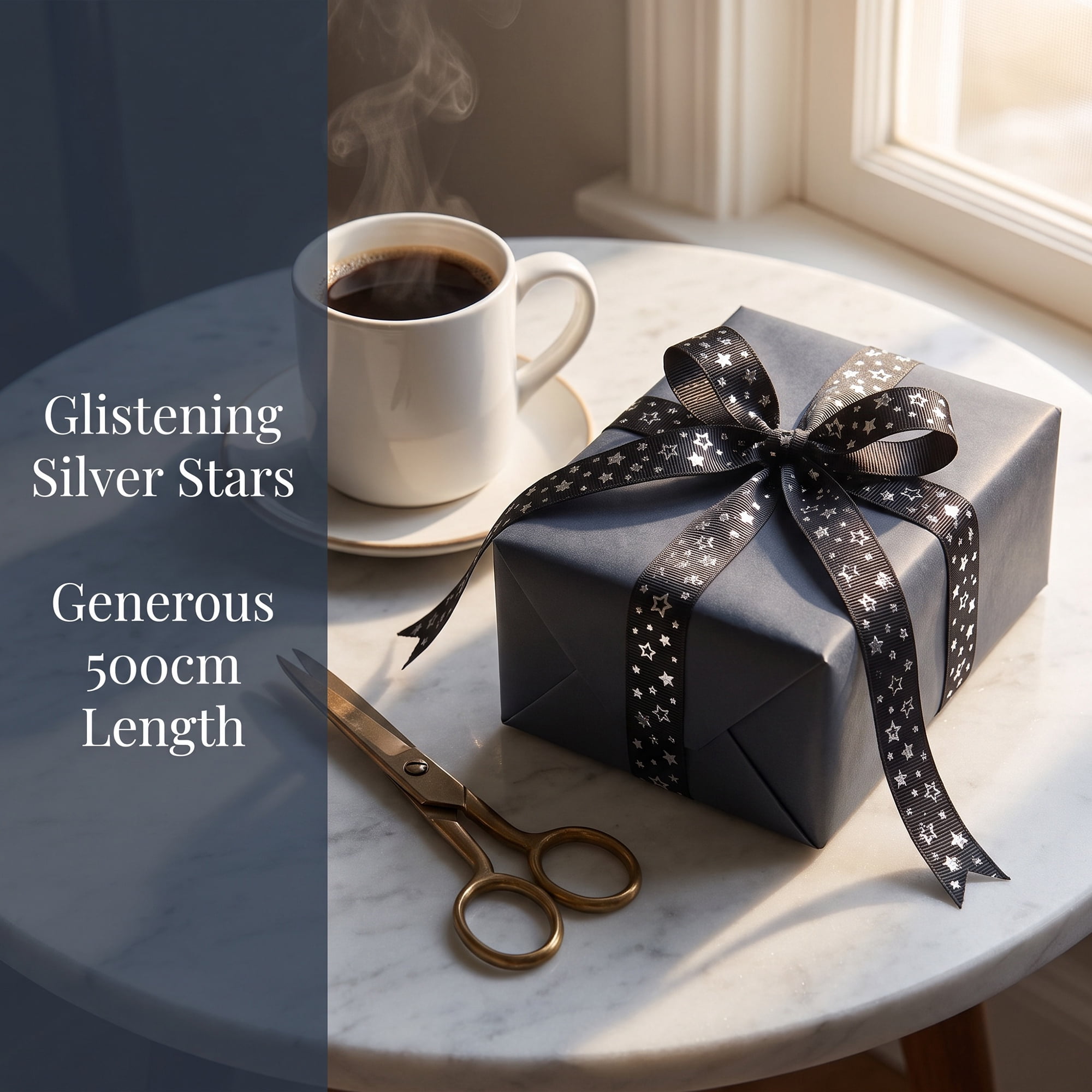 Unique Bargains Elegant Star Pattern Fabric Ribbon for Creative Presentations Black Star