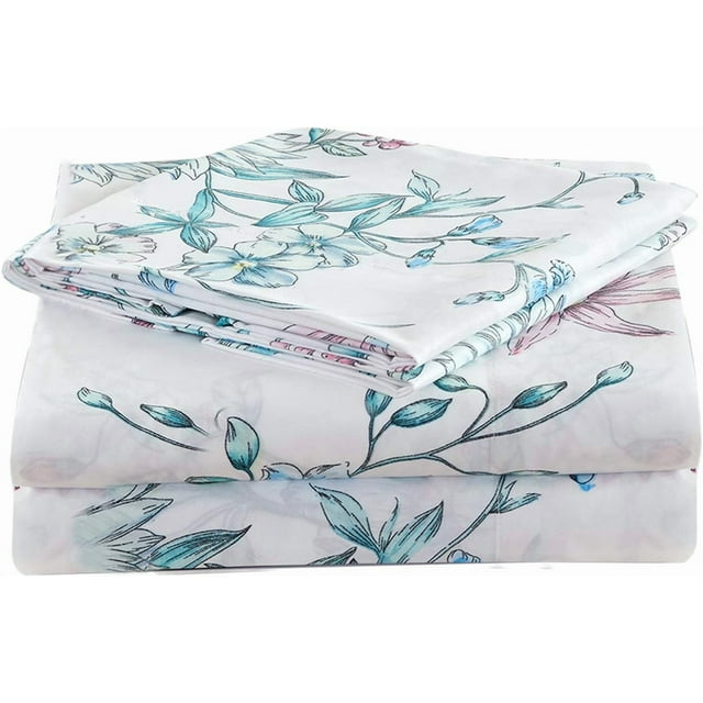 Floral Printed Sheet Set King Soft Microfiber Botanical Bed Sheets Extra Deep Pocket Pieces