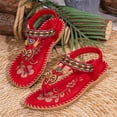 thumbnail image 4 of Flip Flops for Women Bohemian Beaded Beach Sandals Lightweight Comfy Footbed Slip on Elastic Ankle Strap Summer Outdoor Flat Walking Shoes Red Size 6, 4 of 6