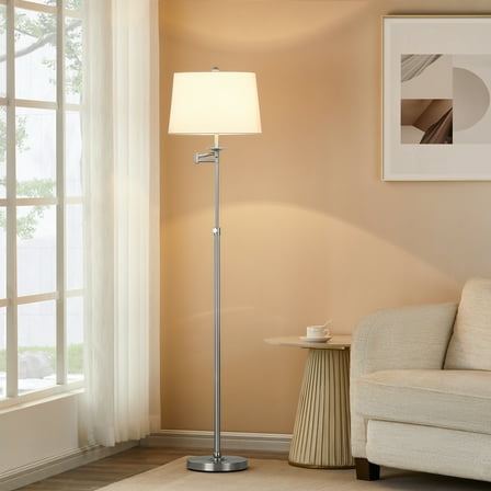 KAWOTI 64.5 in. Brushed Nickel Swing Arm 1 Light Standing Floor Lamp