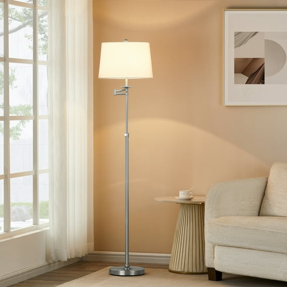 KAWOTI 64.5 in. Brushed Nickel Swing Arm 1 Light Standing Floor Lamp