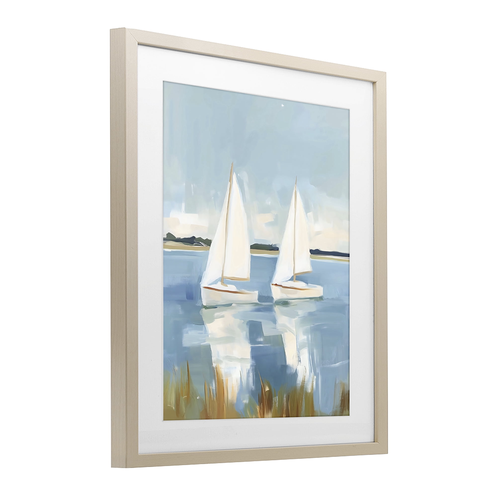 Stupell Industries Twin Sailboats By Shore Birch Framed Print Under Glass, design by The Prints Vibe