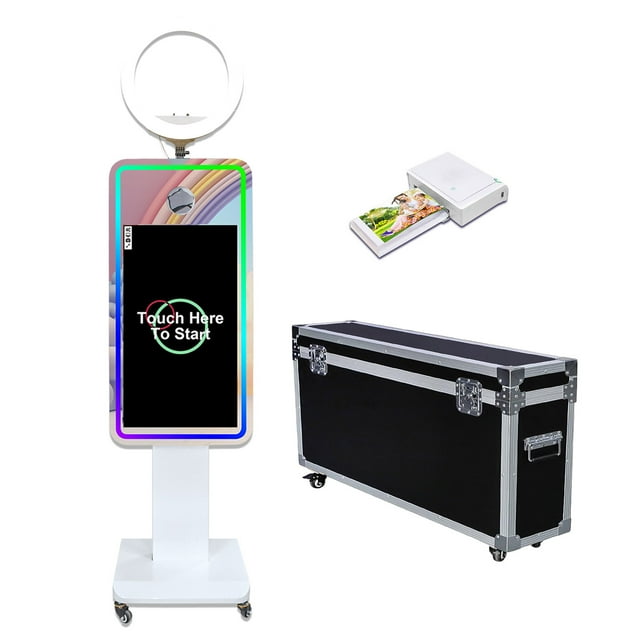 WideMeet 21.5inch Touch Screen Mirror Photobooth Machine with Flight Case for Wedding Birthday