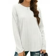 thumbnail image 5 of Sevevn Women's Solid Color Ribbed Knit Casual Crew Neck Fall Dressy Tops for Women Tunic Blouse White M, 5 of 9