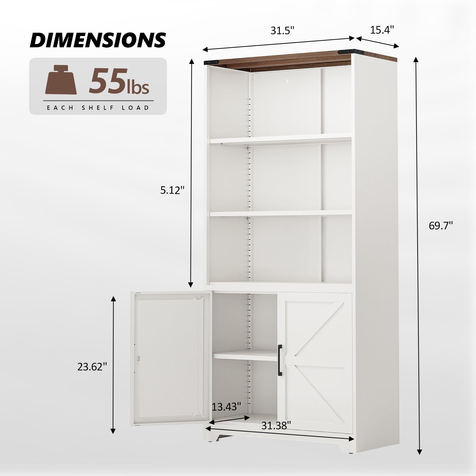 3-Tier Steel Barn Door Display Case, 69.7x31.5x15.4 Inches, Off-White With Contrasting Wood Grain