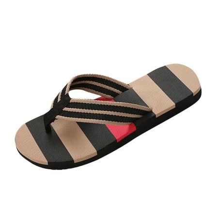 PEASKJP Men s Yoga Mat Leather Flip Flops Outdoor Thong Sandals with Arch Support (Black 43)
