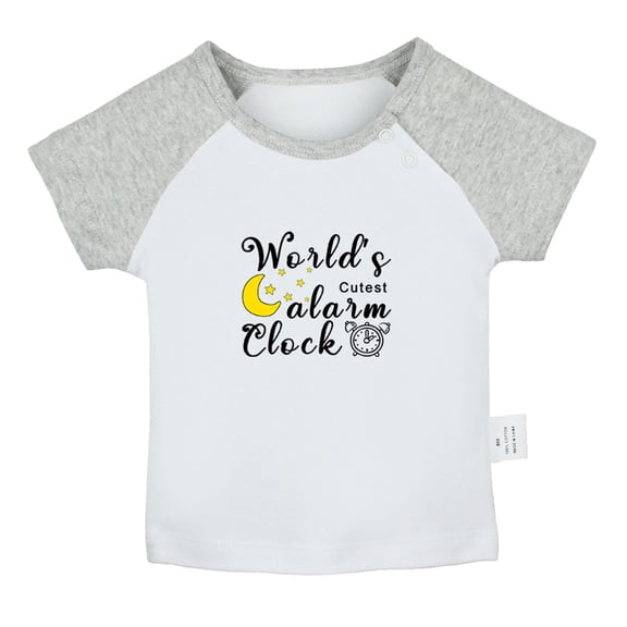 World's Cutest Alarm Clock Funny T shirt For Baby, Newborn Babies T-shirts, Infant Tops, 0-24M Kids Graphic Tees Clothing (Short Gray Raglan T-shirt, 0-6 Months)