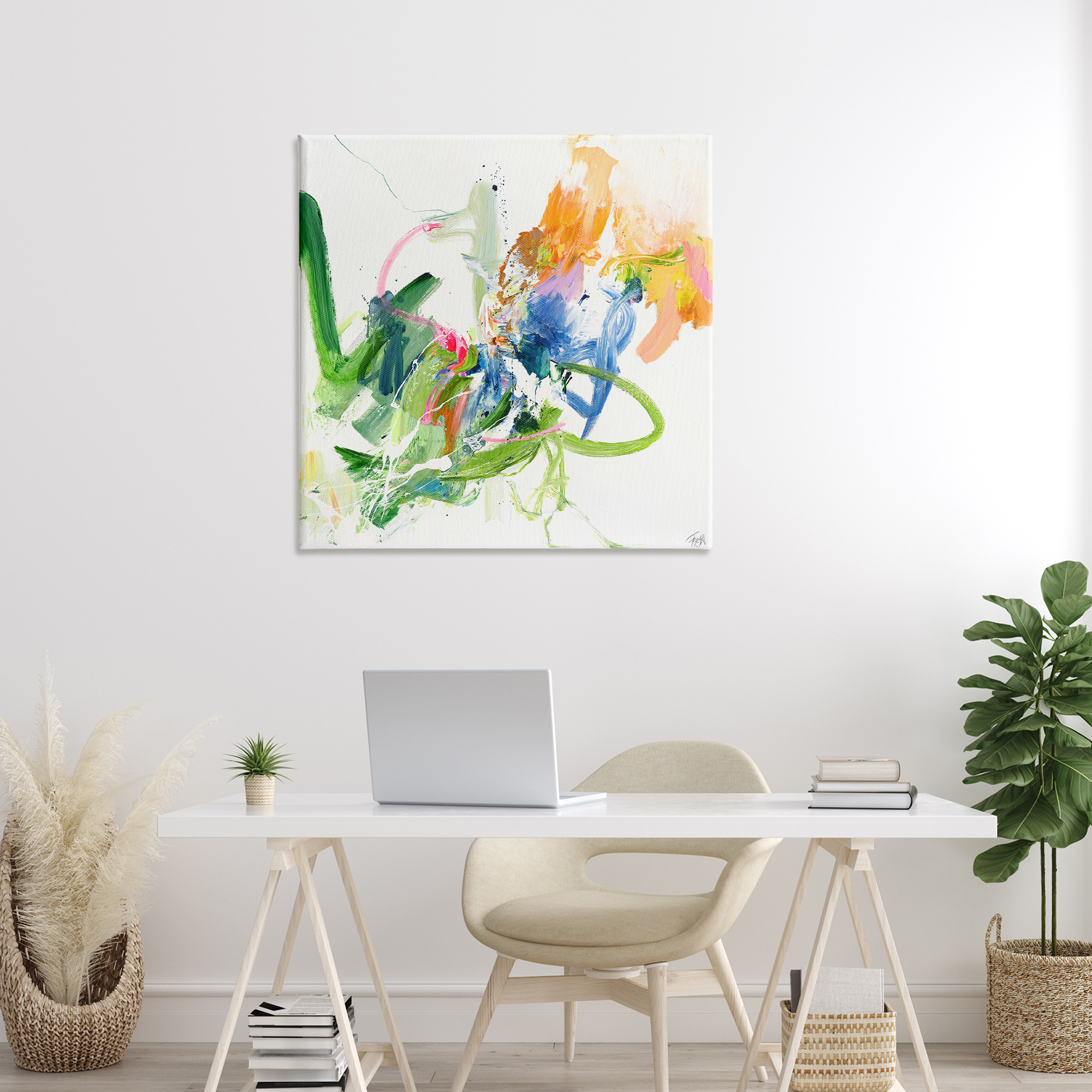 Confident Green Abstraction Canvas Wall Art, design by Design Fabrikken