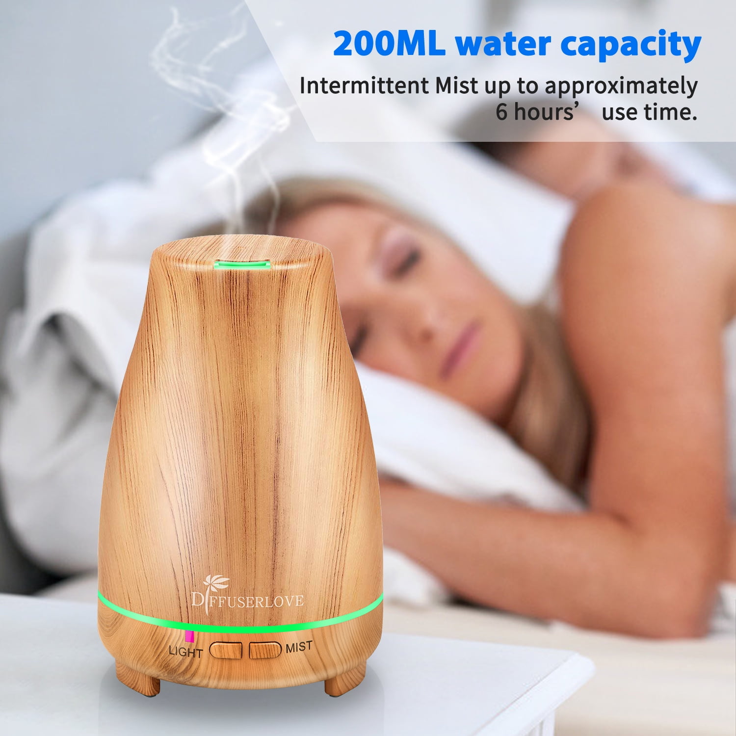 1 Humidifiers For Bedroom, Essential Oil Diffuser, With 6 Bottles of Essential Oil , 7-Color Lighting, Automatic Shut-Off, Home Aromatherapy, Suitable For Bedrooms And Offices