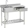 thumbnail image 4 of 47" Utility Sink Freestanding Single Bowl Laundry Sink with Hot and Cold Water Plumbing Workbench & Storage Stainless Steel Sink for Kitchen and Bathroom (Right), 4 of 8