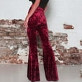thumbnail image 3 of BLVB Women's Velvet Elastic Waist Flare Leg Palazzo Long Pants Casual Stretch Velour Bell Bottom Trousers for Fall Winter Red, 3 of 7