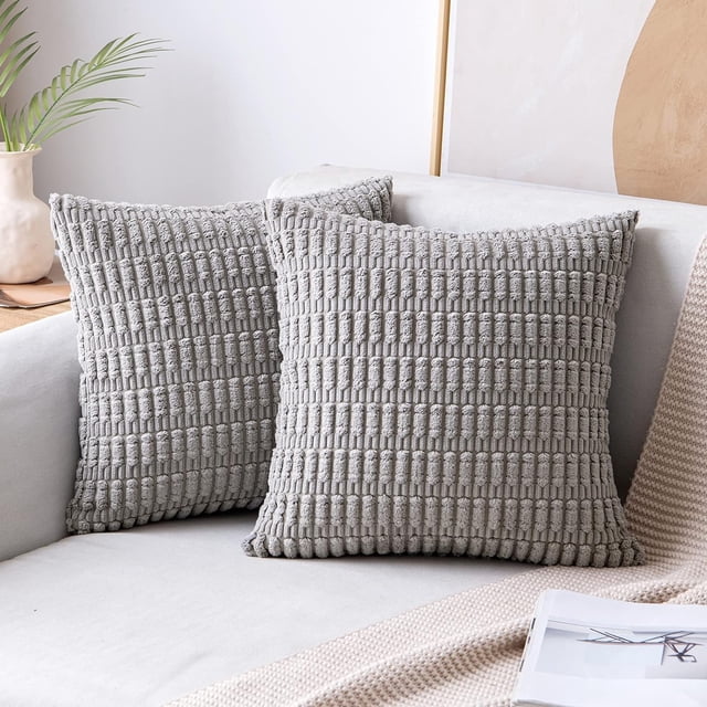 Fundas de cojín Decorativas,Suave Cojín Cuadr Bohemio a Rayas,Funda de cojín de Pana para sofá,45x45 cm/50x30cm (Gris Plata-45X45CM)