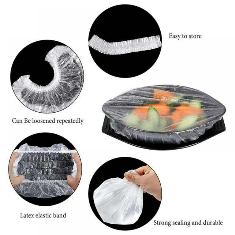 200 Pcs 5 Size Plastic Bowl Covers with Elastic Bulk Reusable Bowl Covers  Disposable Food Covers Storage Cover Plastic Wrap for Leftovers Family