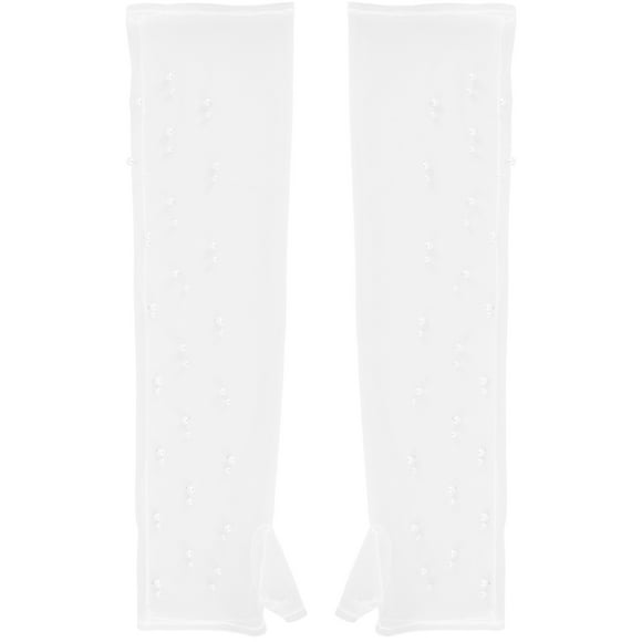 KAKOWELY 1 par de guantes de tul para boda para mujer, con perlas de imitación, mangas de encaje para noche.