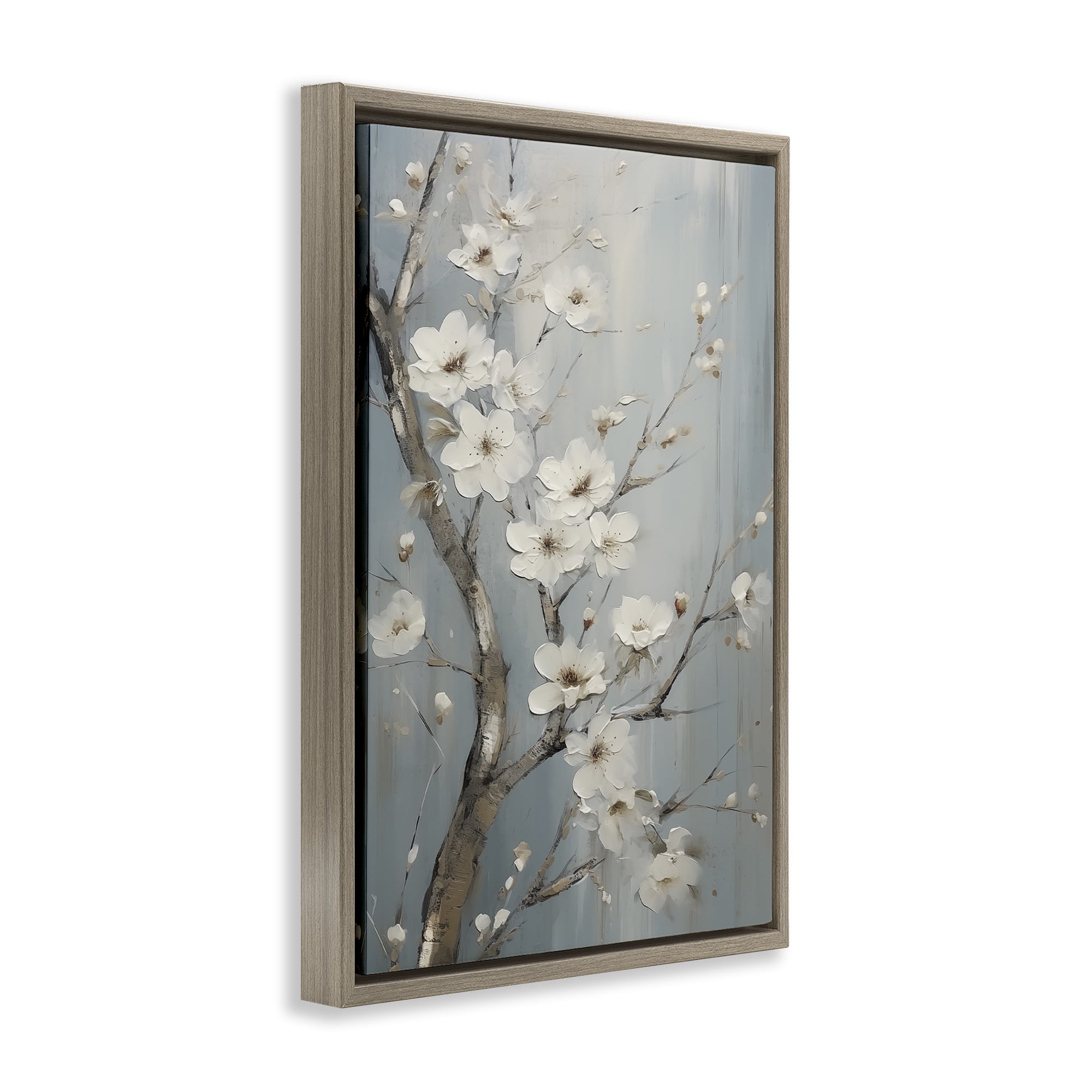 Stupell Industries White Cherry Blossoms Botanical & Floral Painting Brown Floater Framed Art Print Wall Art, 17 x 25