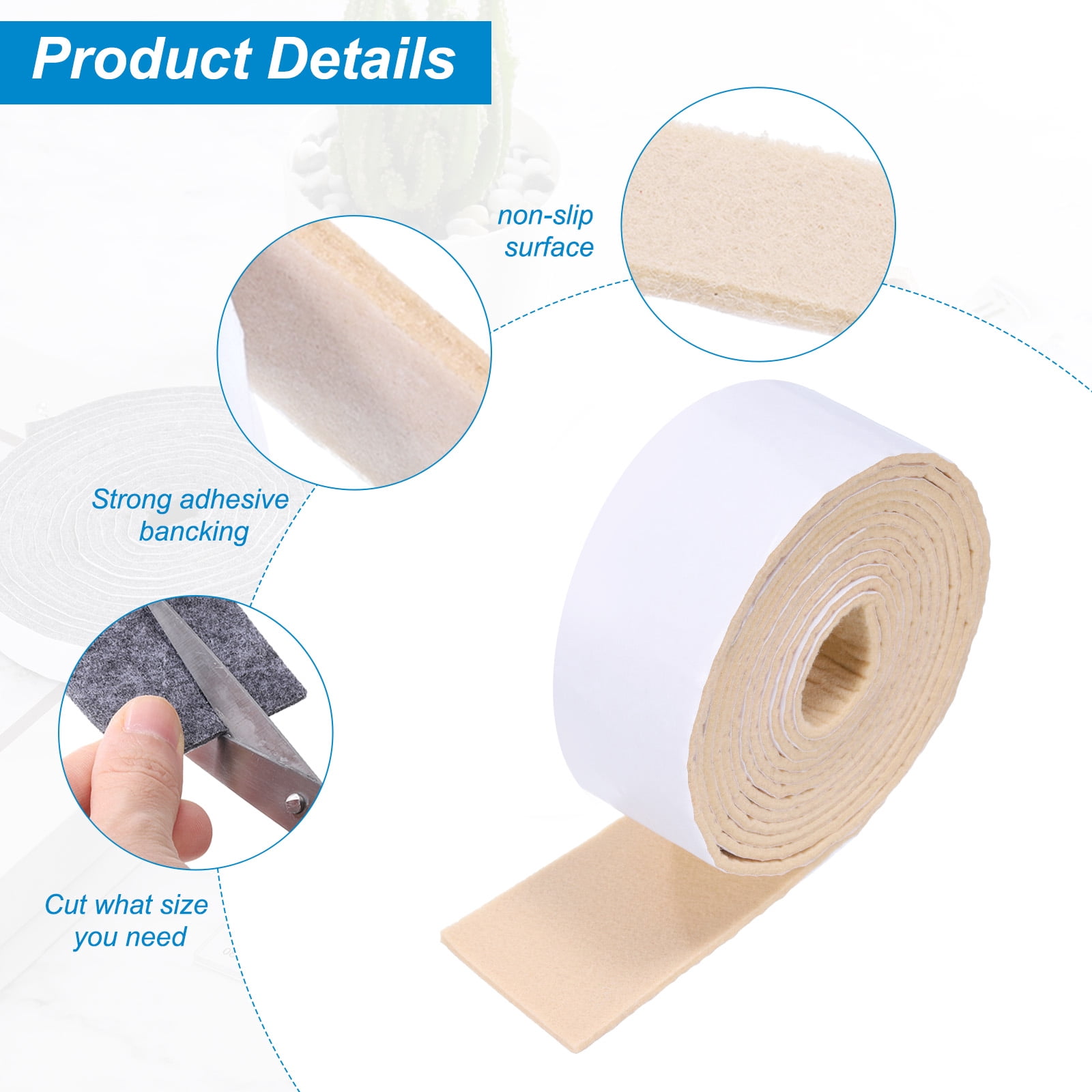Uxcell 4pcs Self-Adhesive Felt Sheets 118x2 Inches for DIY Arts and Crafts, Beige