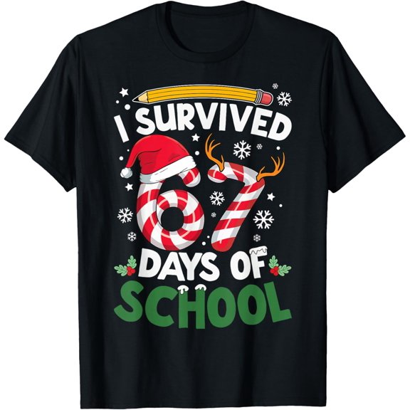 I Survived 67 Days of School Christmas Teachers Students Kids Boys Girls T-shirt
