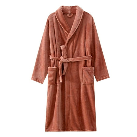 Mrat Night Shirts for Women Sleepwear Robe Bathrobe Lengthening Silk Robe Goth Lingerie Pajamas Womens Nightgown Keep Warm Lapel For Men And Women Long Sleeve Orange 2XL