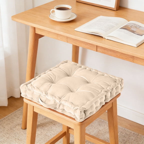 15" x 15" Thick Square Seat Cushion & Pad, Plush Ergonomic Chair Pillow for Comfort Support, Non- Cushion for Dining Sofa Armchair -Beige