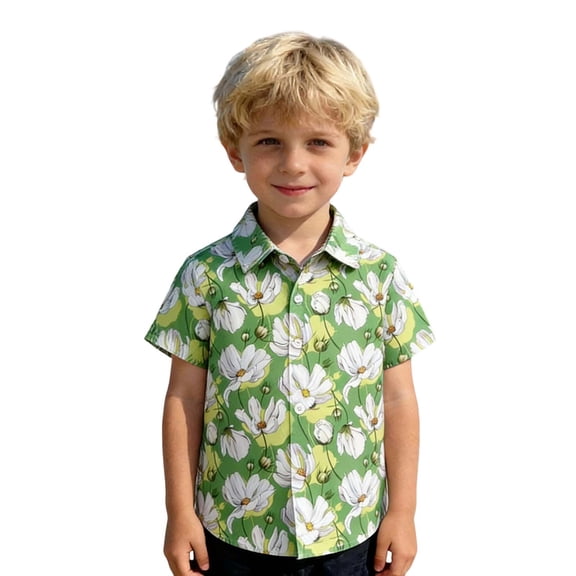 Hiijoy Boys Summer Floral Shirt Button Down Short Sleeve Beach Shirt, Sizes 18-24M