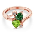 thumbnail image 3 of Gem Stone King 18K Rose Gold Plated Silver Green Nano Emerald Green Peridot and White Lab Grown Diamond Ring for Women (1.50 Cttw, Heart Shape 6MM, Gemstone May Birthstone, Size 8), 3 of 6