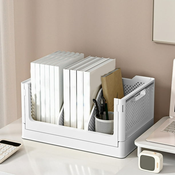 Cesta de almacenamiento plegable de plástico con ruedas | Organizador de escritorio | Caja de clasificación multifuncional | Diseño hueco transpirable | 10.4"x7.5"x5.5" | Beige o Blanco | 1 paquete
