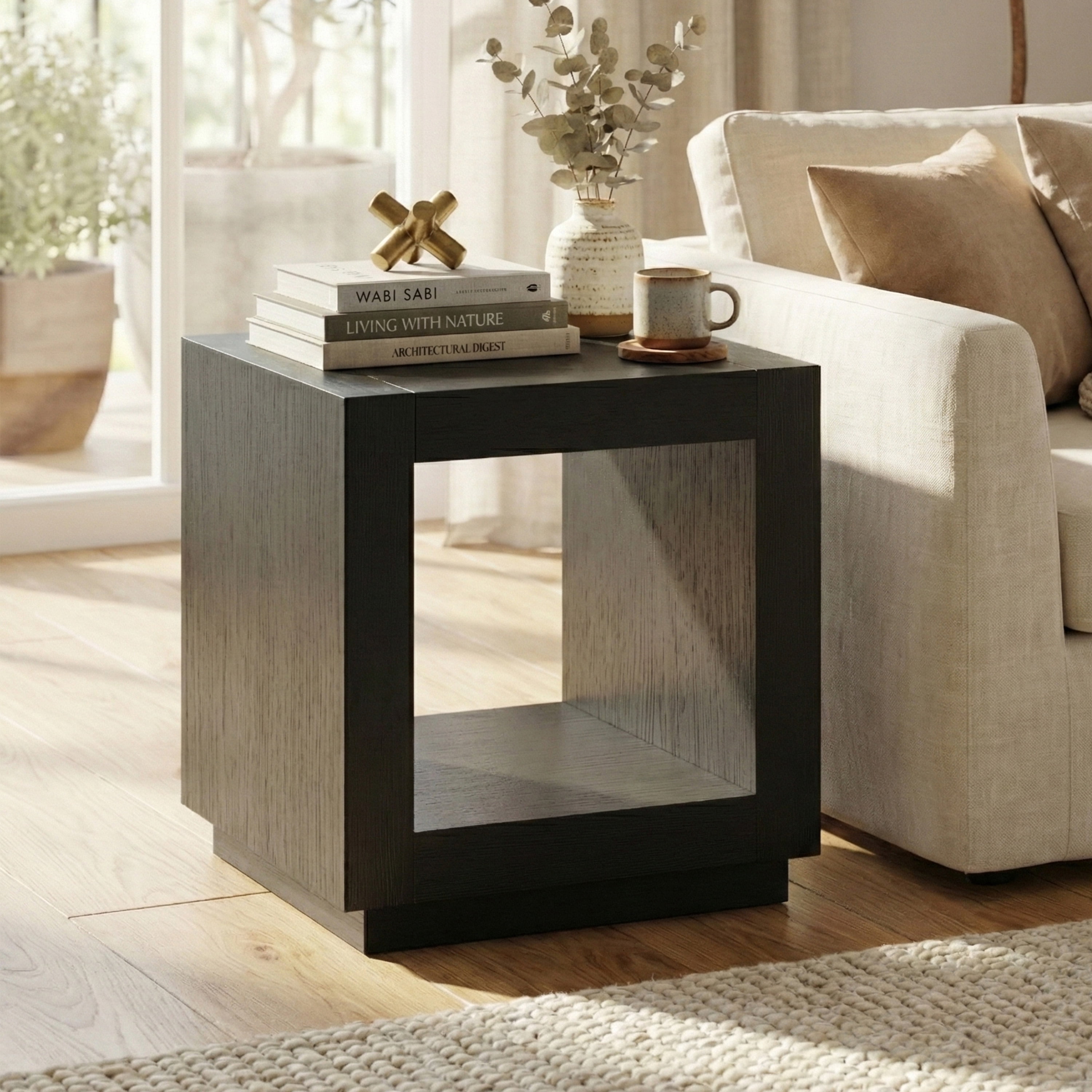 Furniture of America Robbs Modern Bottom Shelf End Table, Black