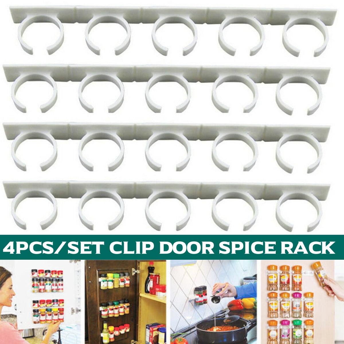 4x 20 Clips Spice Gripper Jar Rack Storage Holder Kitchen Wall Cabinet Door New 