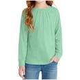 thumbnail image 2 of Girls Long Sleeve Shirts Casual Crewneck Blouses Tops Cotton Girls Shirts with Lace Sleeve Tunics 5-14 Years, 2 of 6