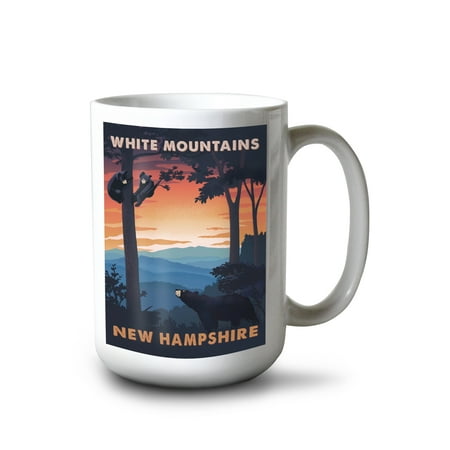 

15 fl oz Ceramic Mug White Mountains New Hampshire Black Bear Family Sunset Dishwasher & Microwave Safe