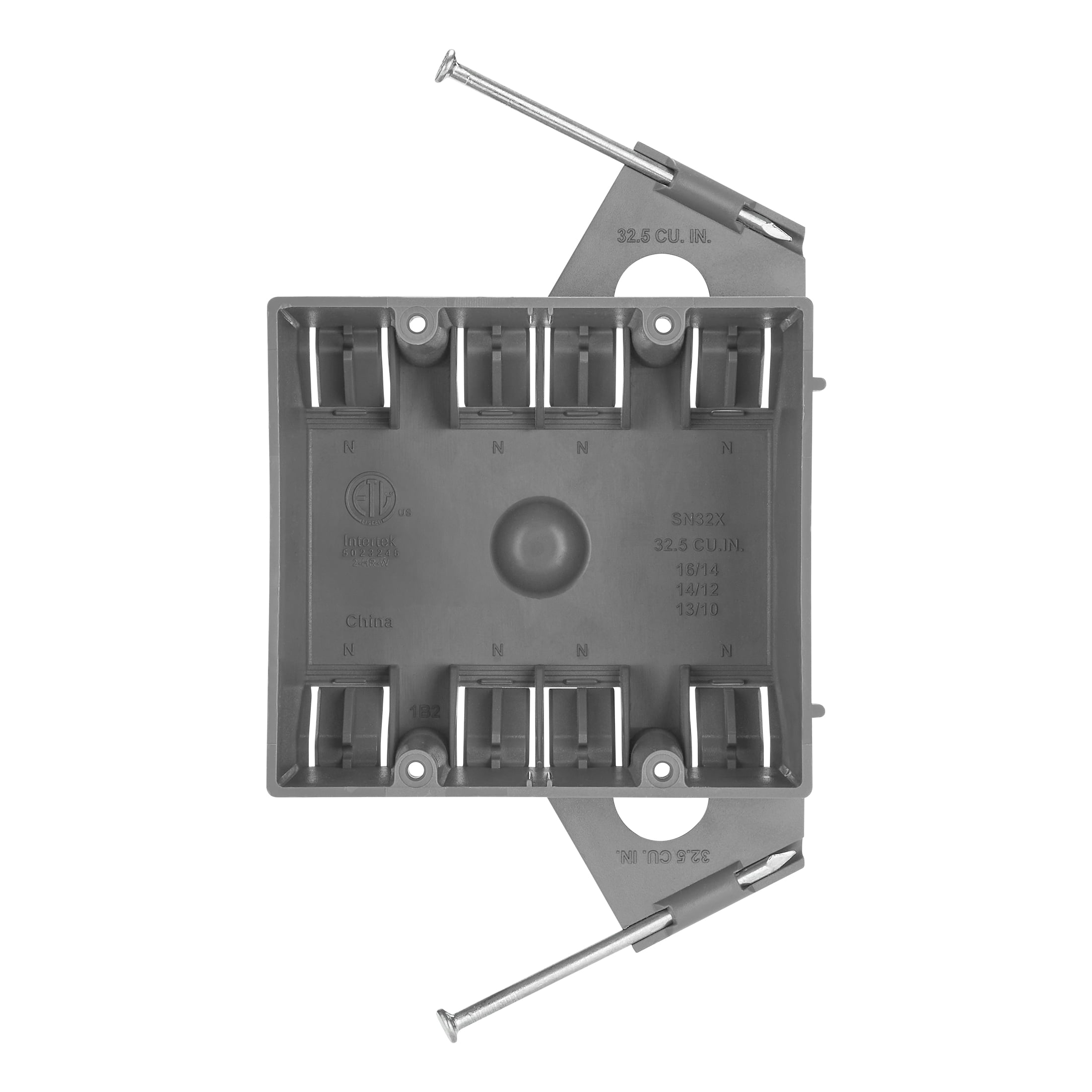 Maxxima 2 Gang 32.5 cu. in. PVC New Construction Electrical Switch and Outlet Junction Box, ETL Listed, Gray (10 Pack)