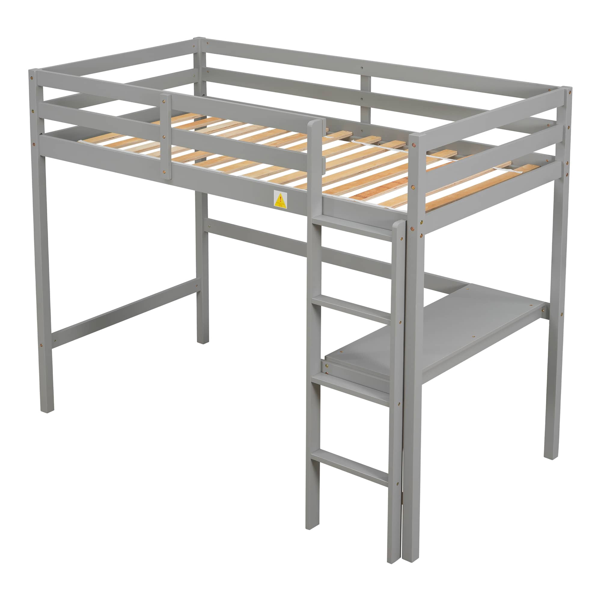 MAYEERTY Twin Loft Bed Pine Wood Bed Frame with Desk Guardrails Ladder,Grey