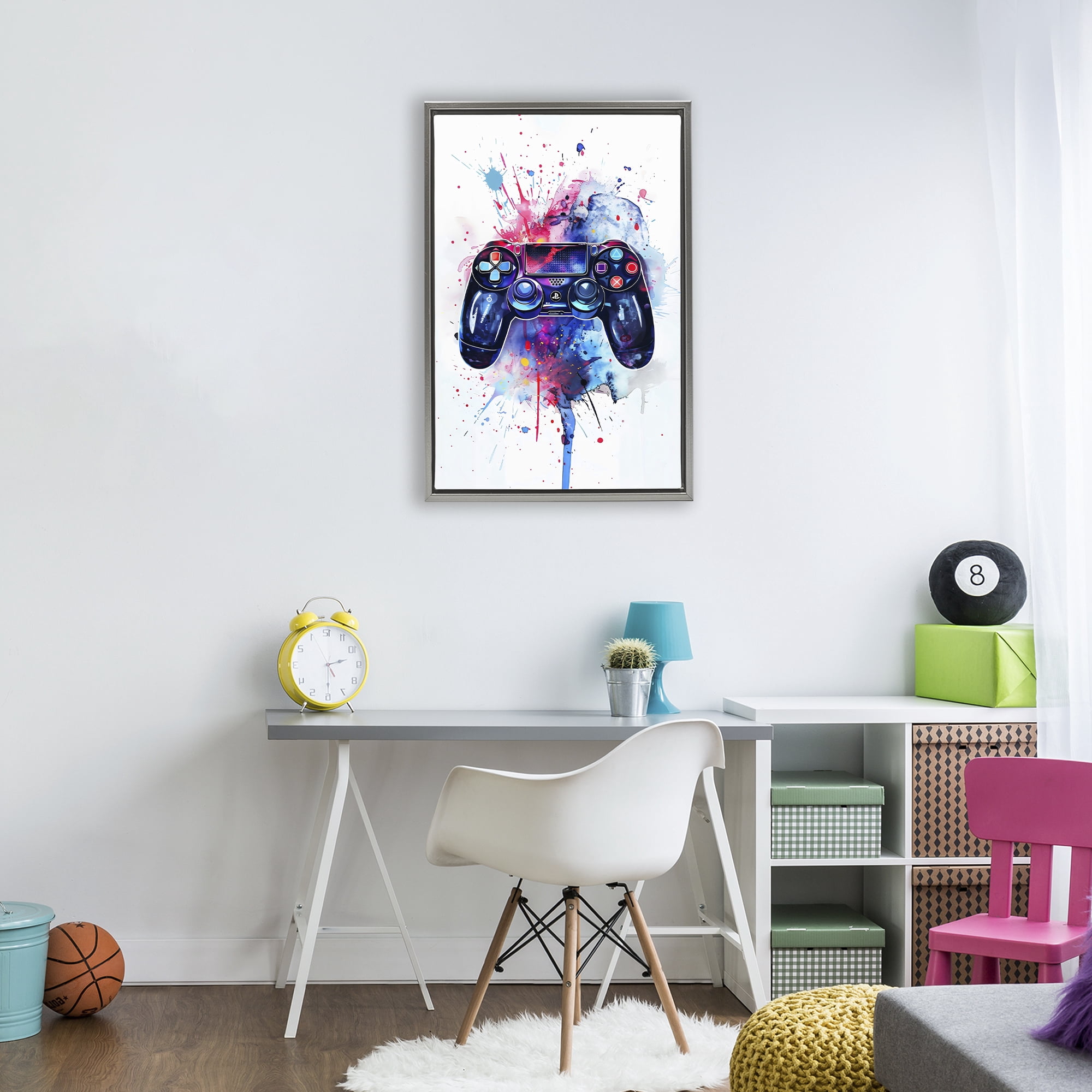 Stupell Industries Burst of Color Controller Gray Framed Floater Canvas Wall Art, design by Creative Studio