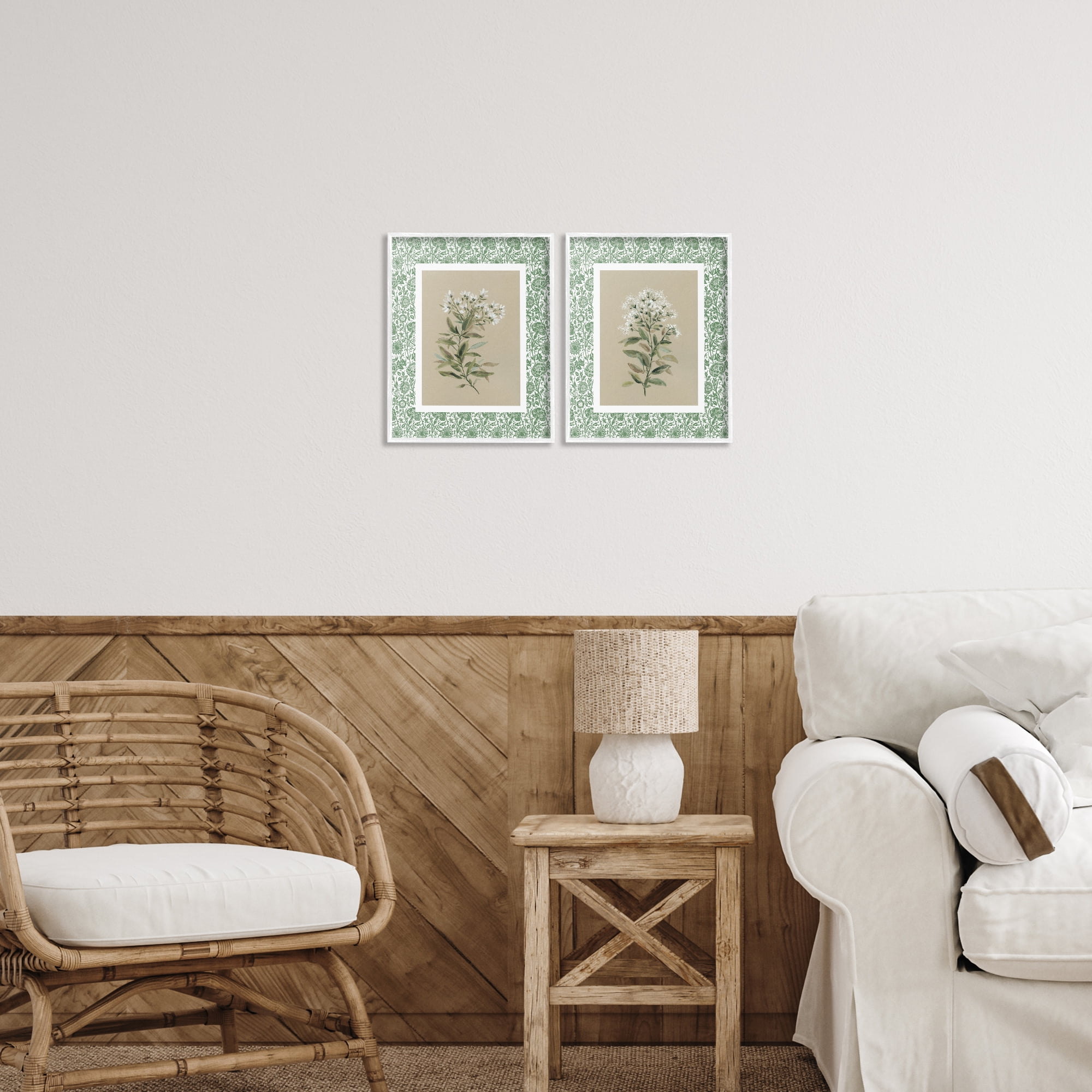 Stupell Industries Green Botanical Patterned Florals 2 Piece White Framed Giclee Art Set, design by Carol Robinson