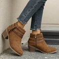 thumbnail image 4 of Women's Short Ankle Boots Low Heel Western Chelsea Dressy Slip on Booties Fall Winter Office Work Shoes, 4 of 9