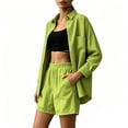 thumbnail image 5 of SOOMLON Concert Outfits for Women Plus Size Button Down Long Sleeve Shirt Elastic Waist Shorts with Pockets 2 Piece Set, 5 of 5