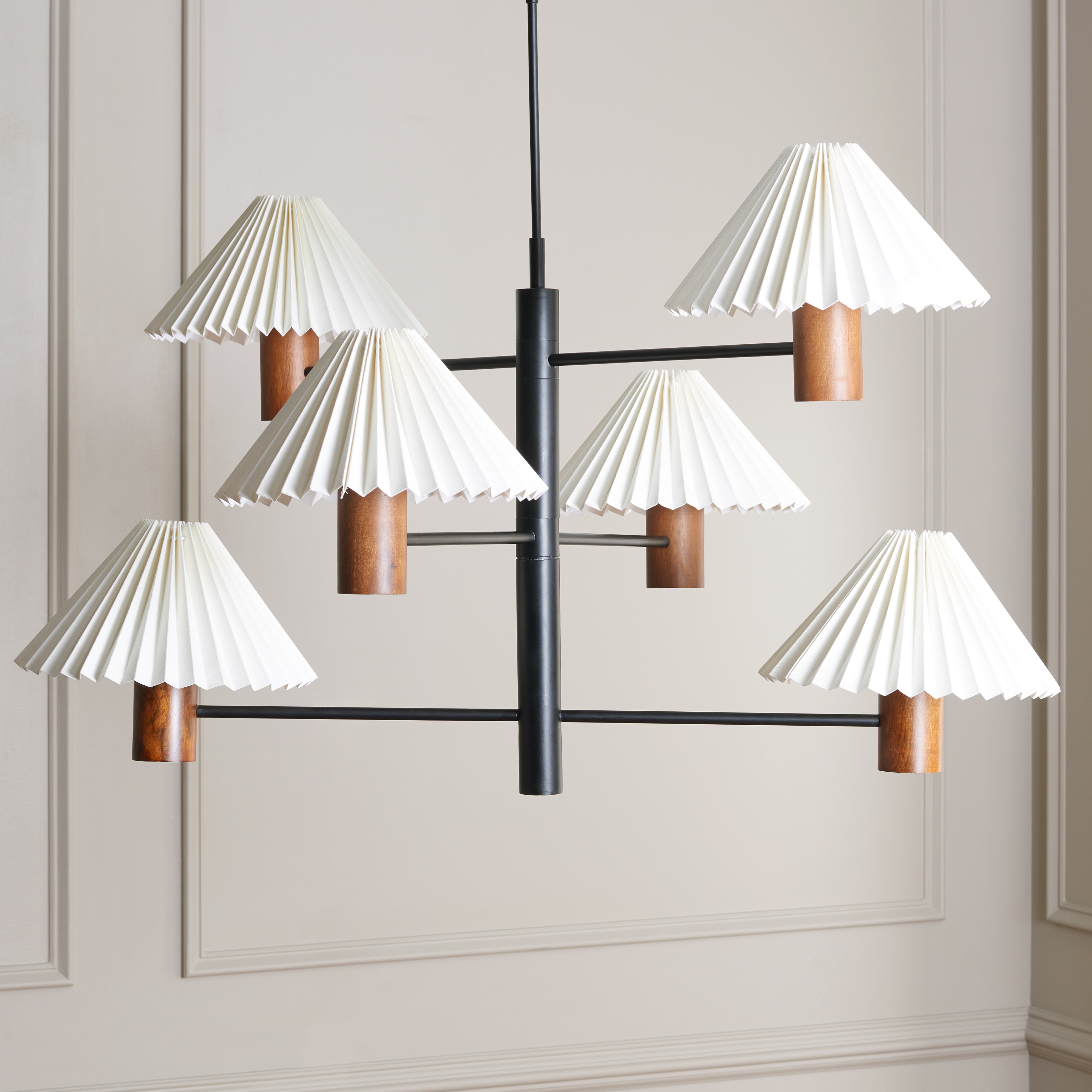 Safavieh Jonnah 6-Light 41" Industrial Wood and Iron Pendant Lights, White