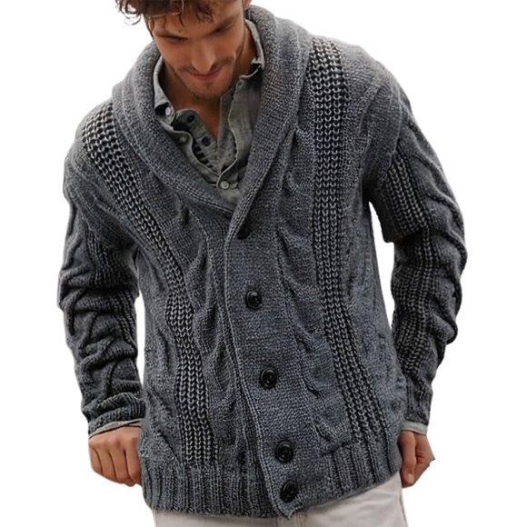 Gaexia Men's Sweater Coat Casual Knit Cardigan Open Front Jacket Shawl Collar Stylish Pullover Top For Daily Wear Warm Comfortable