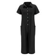 thumbnail image 3 of TTUHYWXI Jumpsuits for Women Loose Fit Short Sleeve Long Length Wide Leg Button Down Casual Jumpsuit (Black, XXL), 3 of 5