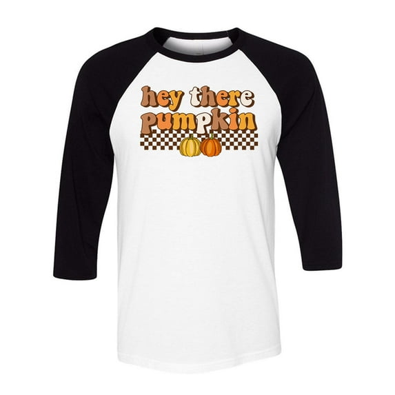 Retro Hey There Pumpkin Three-Quarter Raglan Sleeve Baseball Shirt Unisex X-Small White/Black