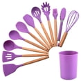 thumbnail image 1 of Juego de 12 utensilios de cocina de silicona con mango de madera de colores, morado, 1 of 10