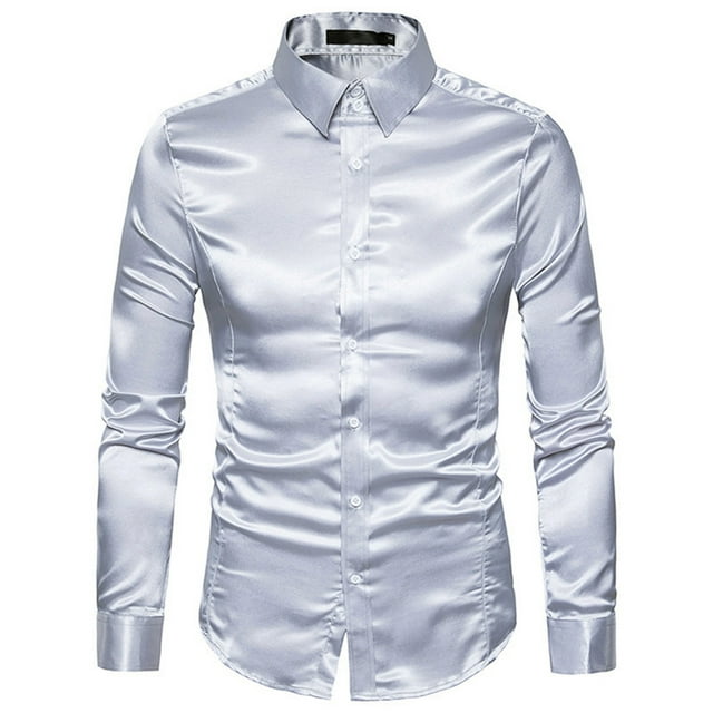 Sonducket Camisa Transpirable Para Hombre Satén Con Mangas Largas - Trabajo Boda O Casa Camisa Para Hombre Formal Manga Larga Grande Camisetas gris claro L