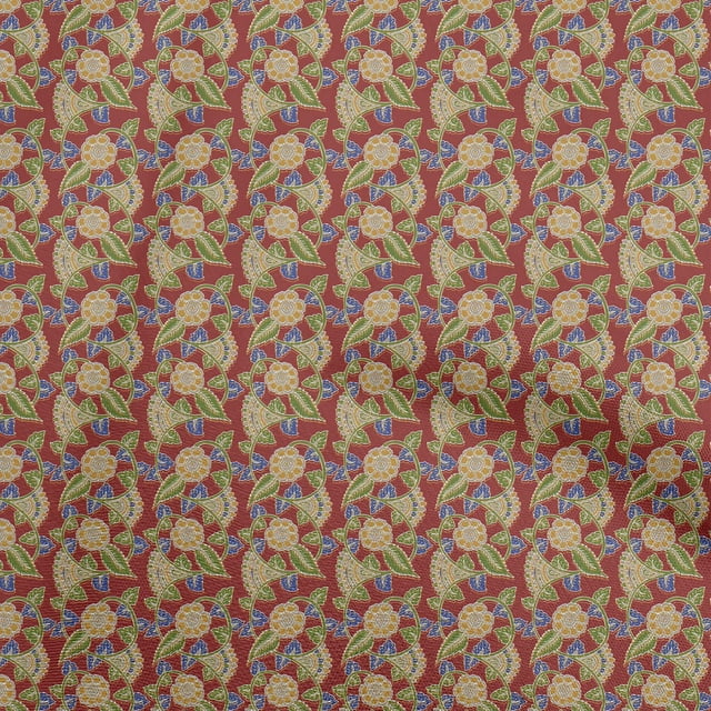 oneOone Polyester Spandex Red Fabric Kalamkari Craft Projects Decor Fabric Printed By The Yard 56 Inch Wide