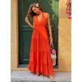 thumbnail image 4 of Orange Women Deep V-Neck Halter Vacation Dress Ruffle Hem Tiered Maxi, 4 of 4