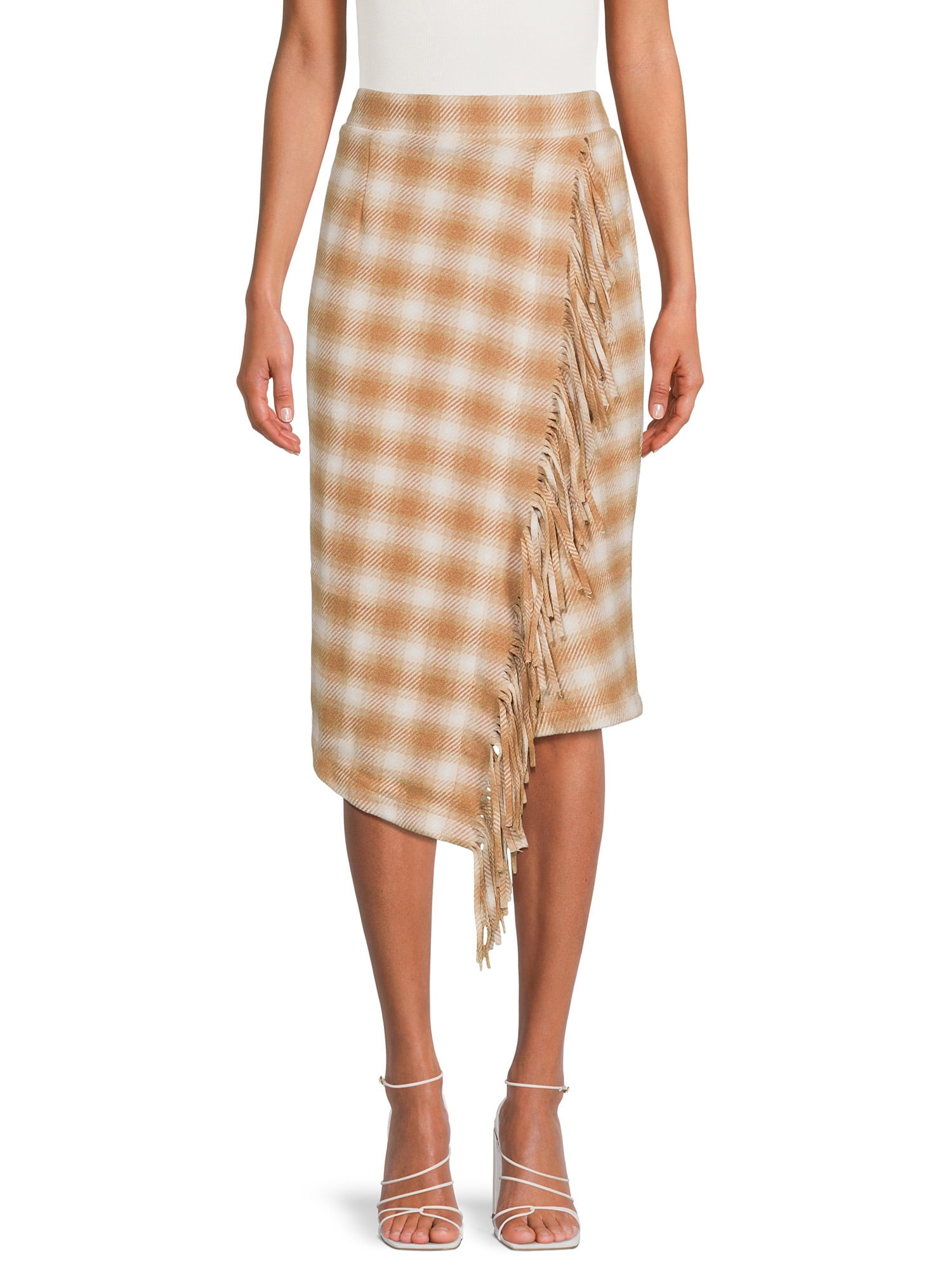 Time and Tru Women's Fringed Faux Wrap Skirt - Walmart.com